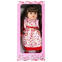 Leydi Bebek (Kırmızı Çiçekli Elbiseli Karamel Saçlı) - 45 Cm