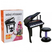 Mikrofon Ve Tabureli Piyano 37 Tuşlu - Siyah Müzik Oyuncakları