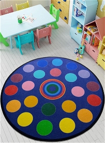 Circles Koyu Mavi Yuvarlak Çocuk Halısı - 200 Cm
