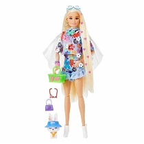 Barbie Extra Flower Power Mavi Etekli Bebek Hdj45