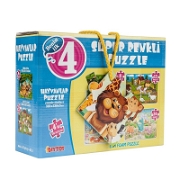 4'lü Hayvanlar Süper Renkli Puzzle Çocuk Marketi