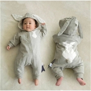 Gri Tavşan Kulaklı Ponponlu Bebek Tulum 6-9 Ay 74 Cm Çocuk ve Bebek Giyim
