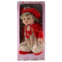 Leydi Bebek (Kırmızı Şapkalı Çiçekli Elbiseli Sarı Saçlı) - 55 Cm