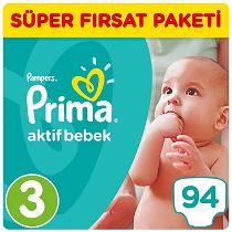 Prima Bebek Bezi Aktif Bebek - 3 Beden Maxi Süper Fırsat 94 Adet